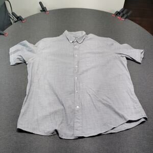 George Mens Shirt XL Classic Fit Short Sleeve Plaid Button Up Casual Gray Cotton